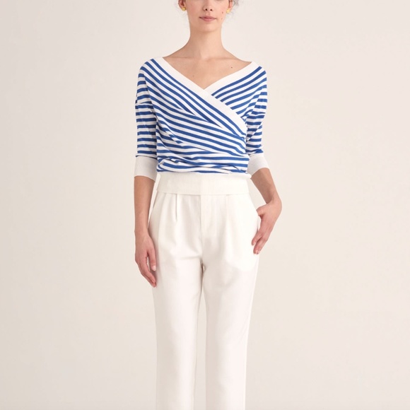 NWT Paisie Knitted Wrap Top In Marine Blue And White - Picture 3 of 13